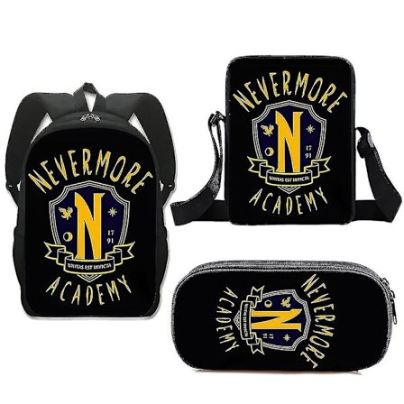 3kpl/setti Wednesday Addams ja Enid Nevermore College Reppu Goottilainen Olkalaukku Penaali Lahja