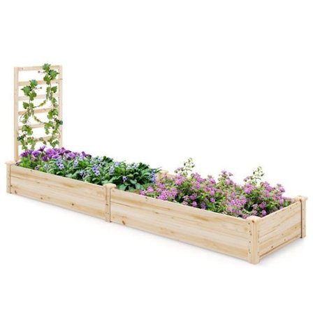 COSTWAY Fyrkantet Træhavekasse i Furu - 235x63x102CM - Trellis, Åben Base DIY Malet - Klatrende Vinstokke, Frugter, Blomster, Grøntsager