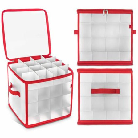 1 Julekugle Opbevaringsboks med Skillevæg - Kan Opbevare Op til 64 Julekugler