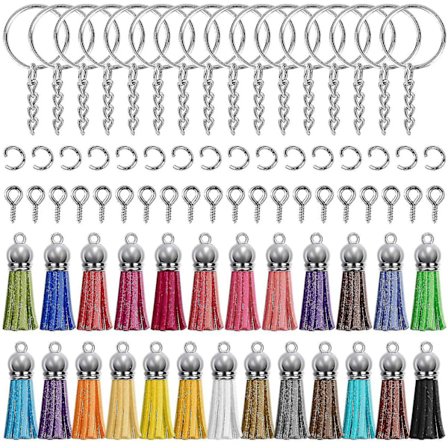Nyckelringstofs, 200 st Bulk Nyckelring Set Inkluderar 50 st Tofsar För Hantverk, 50 st Nyckelkedjor, 50 st Hoppring Och 50 st Skruvöglor För