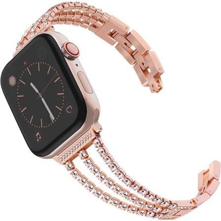 Kompatibel med Apple Watch-armband 38 mm 40 mm 41 mm, damarmband med glittrande kristaller, ersättningsarmband i roséguld