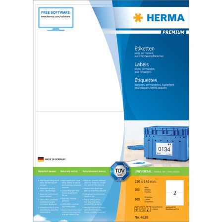 Herma Premium - Papir - matt - permanent selv-adhesiv - hvit - A5 (148 x 210 mm) 400 etikett(er) (200 ark x 2) laminerte etiketter