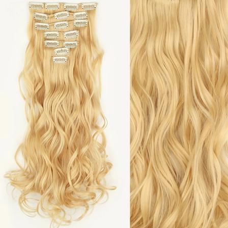 Lang lige frisure 16 clips 7 stk./sæt hårextensions naturlig syntetisk blond sort hårbevægelser varmebestandig til kvinder 9 24inches