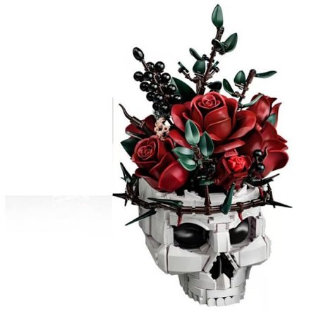 Skull Rose Bouquet Byggset för Vuxna - Halloween Gotisk Skräck Skelett Kruka Heminredning - Konstgjord Blomma Botanisk Kollektion