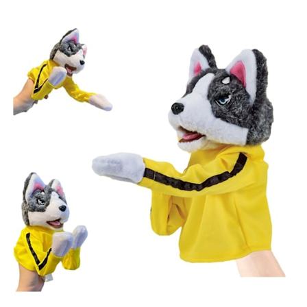 Kung Fu djurleksak Husky handskar docka barnspel plyschleksaker, fyllda handdocka hund actionleksak, boxning interaktivt knepigt leksaksset present 