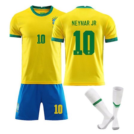 2022 Ny säsong Brasilien Hemma Neymar nr 10 tröja Vuxna Barn Fotbollströja Set + Strumpor - L