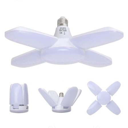 Garagepære E27 60W, Kold Hvid 6500K 5500Lm Deformerbar Værkstedslampe med 4 Justerbare Paneler, LED Loftsbelysning, Garage, Lager, Gym-Glad