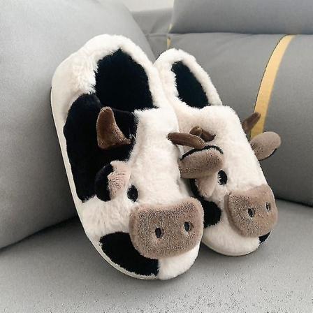 Mjuka söta ko-bomullstofflor Student Hem Anti-halktofflor Varma Par Cartoon Mjölkko-plyschtofflor Style1-cow-heel 38-39