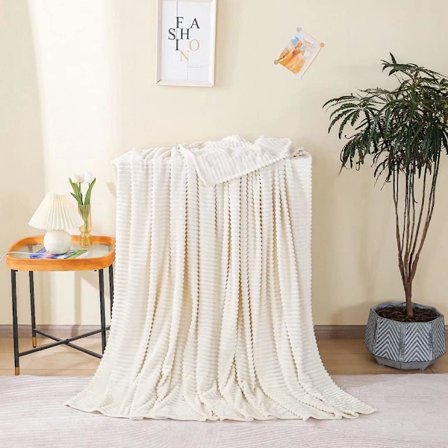 Blød tæppe, 200 x 230 cm, hvid fleece tæppe til sofa, blød og varm, børnetæppe, mikrofiber, fluffy sofa tæppe, sofa tæppe