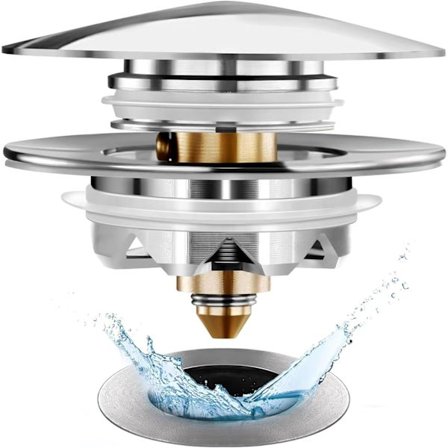 Yleismallinen kylpyammeen tulppa, ponnahdusikkunallinen kylpyammeen viemäri, korvaa kylpyammeen nosto- ja kääntö-, varvas- ja vipuvarsimallit, helppo 