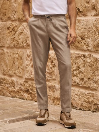 John Henric Herr Taupe Slim Fit Byxor Linne Bomull Storlek 46