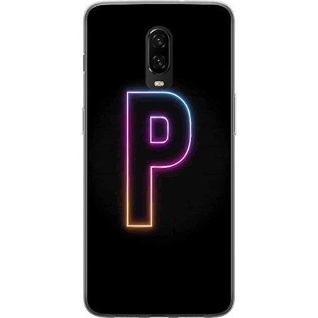 Kompatibel Mobilcover til OnePlus OnePlus 6T Minimalistisk neonbogstav P i farvegradient og lyseffekt mod sort baggrund i digital neonstil