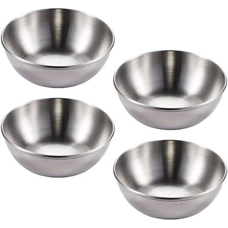 Sæt med 4 sauceringsskåle i rustfrit stål, mini sauceringsskåle, små serveringsskåle, snackskåle, bruges som dyppeskåle
