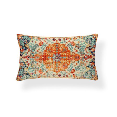 Oranssi Blå Kuddfodral 12x20 Tum Set om 2, Koristetyynynpäällinen, Mattakuvio Etninen Design Ulkokäyttöön Koristeellinen Neliömäinen Pellavamaatila 