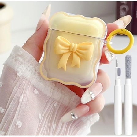 Sött genomskinligt skal för AirPods 2/1 Generation, flickigt 3D rosett design mjukt TPU skyddande stöttåligt Kawaii Apple iPod 2nd/1st Generation 