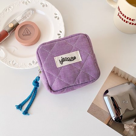 Makeup taske, læbestift pung, lille makeup taske, kan bruges som håndtaske eller møntpung, med lynlås, dame makeup taske med snøre, lilla.