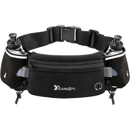 Løpebelte med vannflasker (2 x 175 ml), vanntett midjebelte for hydrering passer til iPhone, justerbar sportsmidje