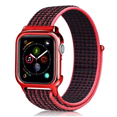 Apple Watch Series 4 44 mm klockarmband i slitstark nylon - Röd / Svart