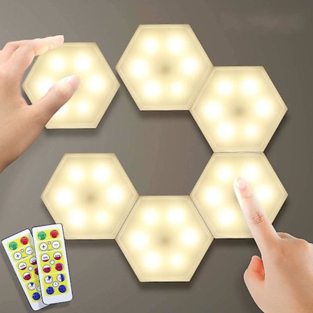 6 stk. skabsllampe skabbelysning DIY sekskantet væglampe samling touch lampe led touch