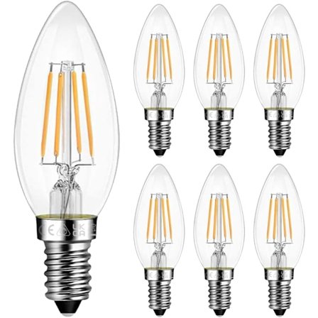 E14 Himmennettävät LED-kynttilälamput, 4W (vastaa 40W), Pieni Edison-kierre (SES) 2700K Lämmin valkoinen kirkas filamentti - 6 kpl