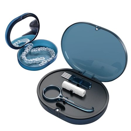 1 PAKK Oppbevaringsboks for tannregulering, tannbeskyttelsesboks med lokkhengsel, en stor