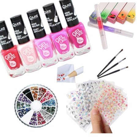 Neglesæt - Dekorationssæt - Neglelak, Rhinestone, Negleklistermærker
