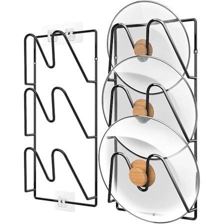 2-pak grydelågsholdere, 6-lags gryde- og pandelågsholder til skab eller væg/dør køkken, selvklæbende montering, pladsbesparende