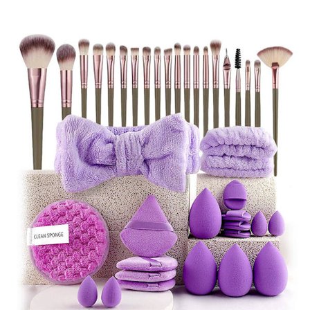 20-40 stk. Makeupbørster og Svampe Sæt med Beauty Egg og Brun Makeup Puff lilla 40stk_ma