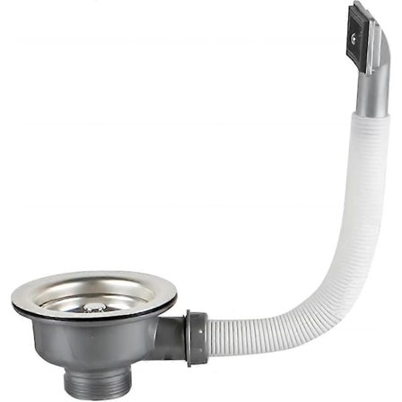 Vask 114 mm 1" Afløbssi med kurv og rektangulært overløb, vaskesi i rustfrit stål