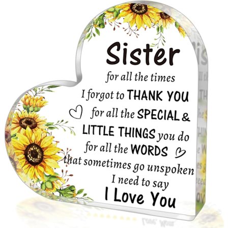 Systerpresenter från bror, till min syster Akrylhjärta Skylt Presenter, Födelsedag Jul Mors dag Examen Bröllop Alla hjärtans dag Presenter