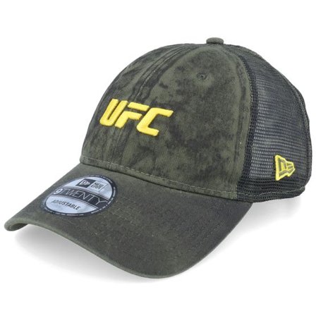 New Era - Grön trucker Keps - Oil Wash 9TWENTY Ufcmma Olive/Gold Trucker @ Hatstore