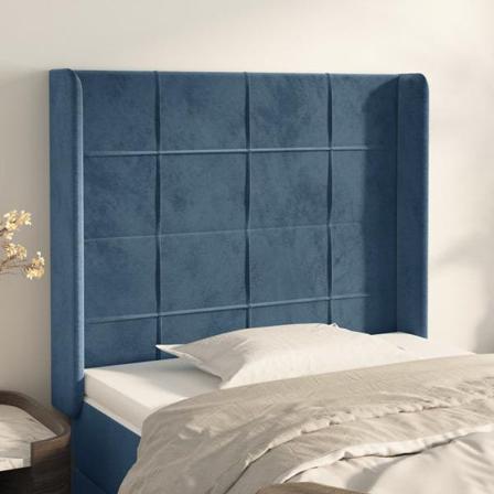 Vidaxl Huvudgavel Med Kanter Mörkblå 83x16x118/128 Cm Sammet Blå