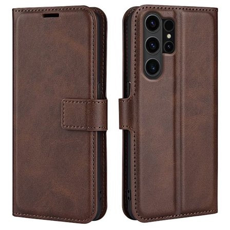 Skinn-etui i lommebok-stil for Samsung Galaxy S24 Ultra - Brun