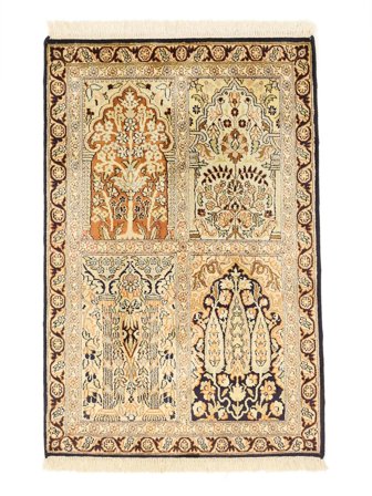 Kashmir Pure Silk Rug Hand Knotted 64X97 Orange/Brown India