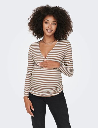 Only Maternity Olmjoy L/S Wrap Stripes Top Jrs Noos - Beige - M