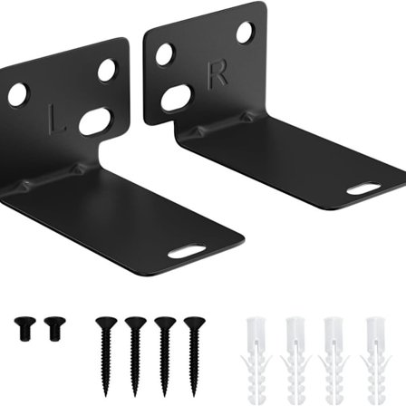 Par metalbeslag til soundbar vægmontering - sort, pladsbesparende og anti-vibration