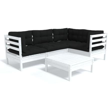 Vidaxl Loungegrupp Med Dynor 5 Delar Vit Massiv Furu Vit