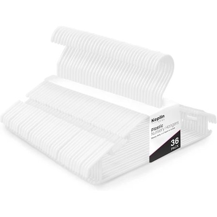 36-pakke Børnetøjsbøjler, Plast, Skridsikre Babybøjler, Pladsbesparende Runde Bøjler, Mere Opbevaring til Børnetøj, Kjoler (Hvid)