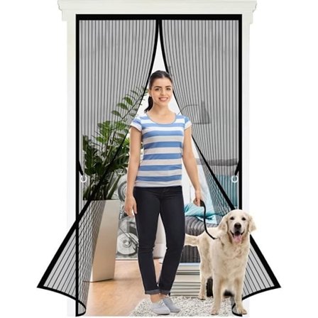 Magnetisk Dør Myggenet Gardin 80 x 210 cm, Fluesikre Dørmagneter til Altandør, Terrassedør, Sort