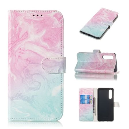 Marble design Huawei P30 kotelot - Pinkki / Sininen Marmori