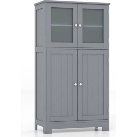 Badeværelsesmøbler - COSTWAY - 4 døre - 3 justerbare hylder - Grå