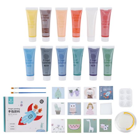 12 st MPRINCE Fingerfärger Tvättbara Målnings Pigment med Färgbricka Hink Målarpenslar för Barn DIY Konst Graffiti