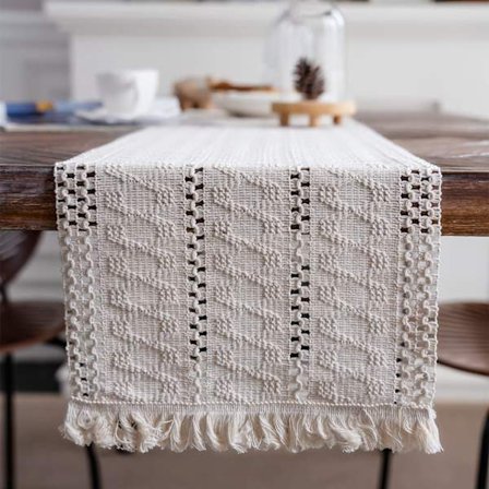 Beige bomullslinduk Macrame-duk med dusk