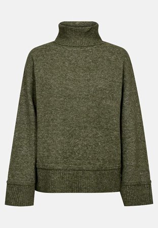 Freequent - Stickad tröja med krage - grönmelange - för damer - L (42) - Cellbes