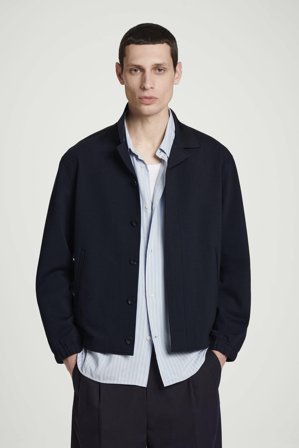 COS Men's Collared Interlock Cotton-Jersey Jacket in Blue