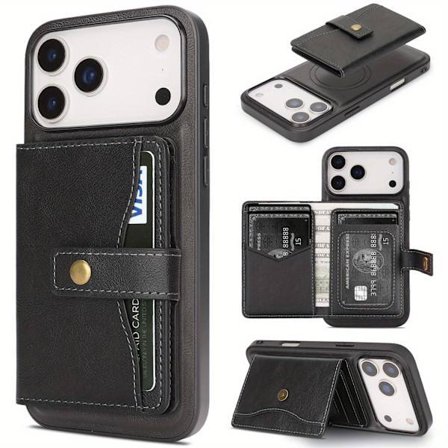 Wallet-deksel for iPhone 17Promax 6,9 tommer med kortholder og kortspor, magnetisk lukking, slitesterkt Sh0ckproof beskyttelsesdeksel, svart Phone 