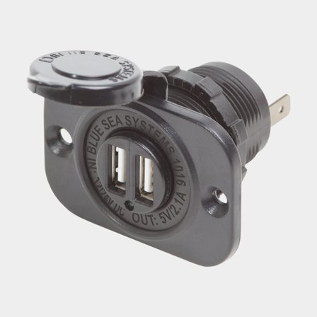 USB zásuvka Blue Sea Systems, zapuštěná, černá, 12 V / 24 V, 2.1 A, USB-A + USB-A, s krytkou