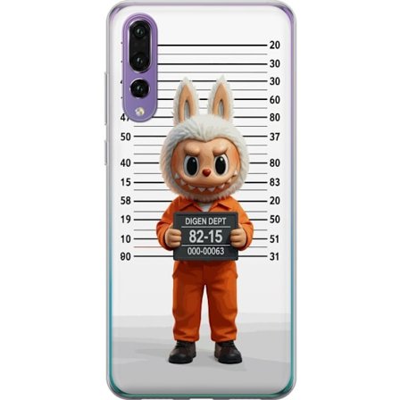 Yhteensopiva Puhelinkuori Huawei Huawei P20 Pro Söpö piirretty pupuhahmo vankilavaatteissa ja vankinumerolla taustana mittamerkinnät