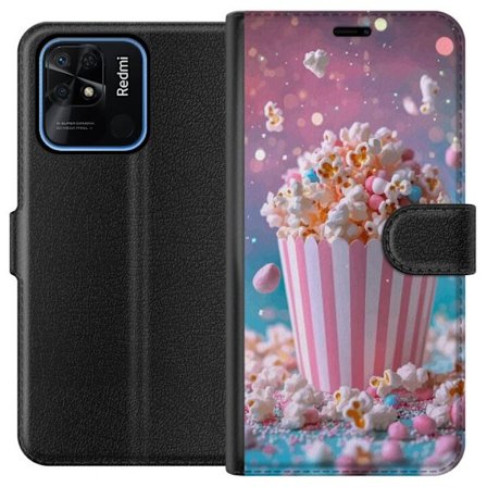 Kompatibelt Plånboksfodral till Xiaomi Xiaomi Redmi 10C Popcorn-hink retro bio snacks rolig figur