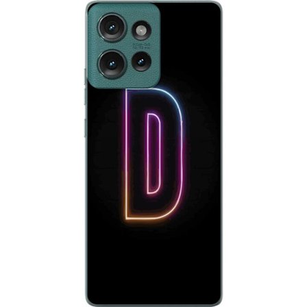 Kompatibel Mobilcover til Motorola Motorola Edge 50 Minimalistisk neonbogstav D i farveskiftende lys mod sort baggrund i moderne digital design
